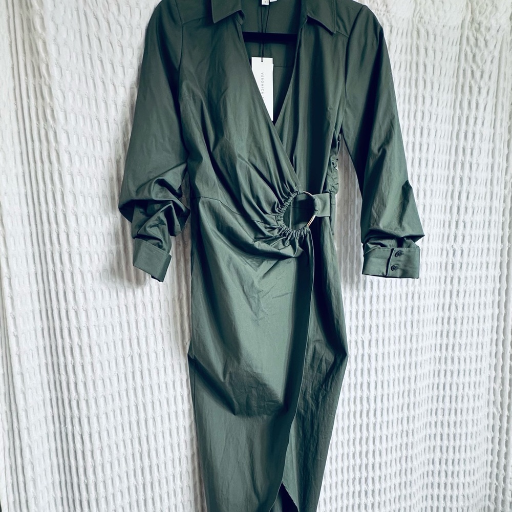 Veronica Beard Olive Midi Dress with Buckle